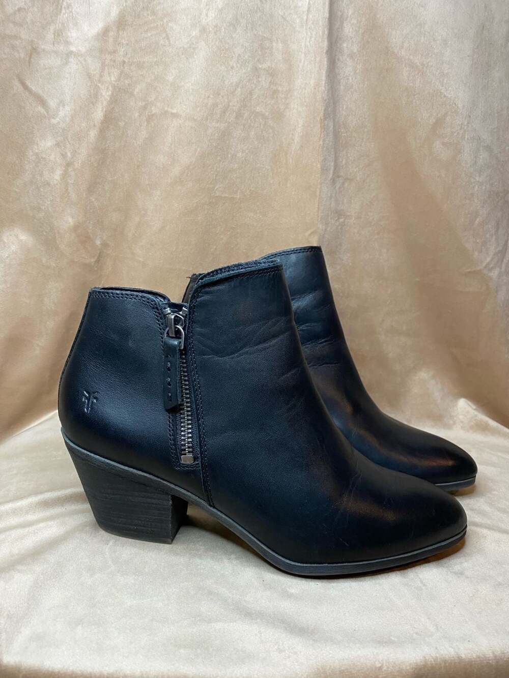 Frye Judith Double Zip Leather Ankle Block Heeled Booties 7.5